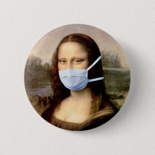 Badge Rond 5 Cm Mona Lisa avec Masque Da Vinci se Payant la Tête d