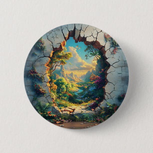 Badge Rond 5 Cm Monde de l'Imaginaire à travers un mur fissuré