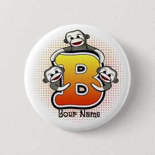 Badge Rond 5 Cm Monogram B Sock Monkey
