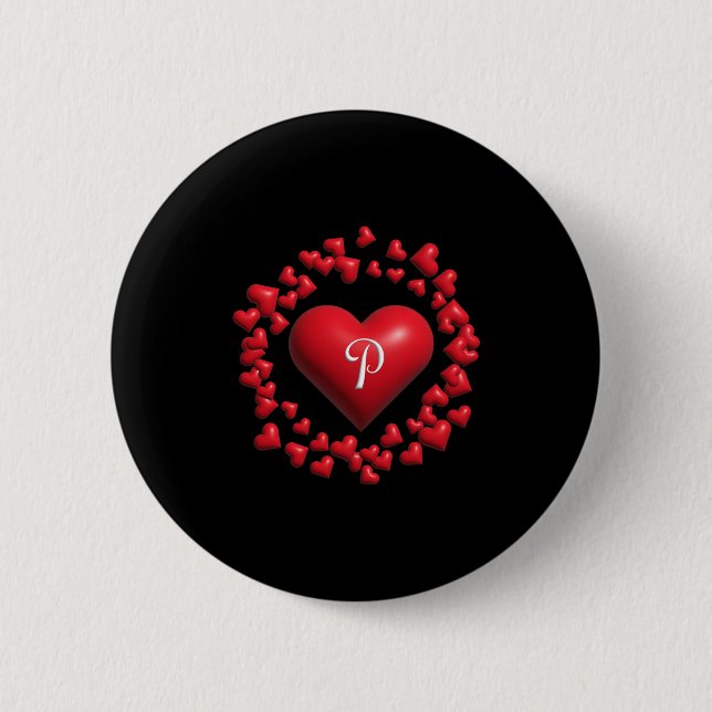 Badge Rond 5 Cm Monogram P - Heart Wreath Shape Design V2 Premium  (Devant)
