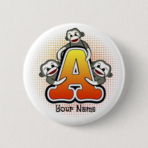 Badge Rond 5 Cm Monogramme A Sock Monkey