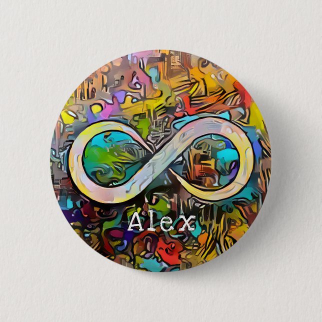 Badge Rond 5 Cm Monogramme | Ajouter un nom | Symbole d'infini (Devant)