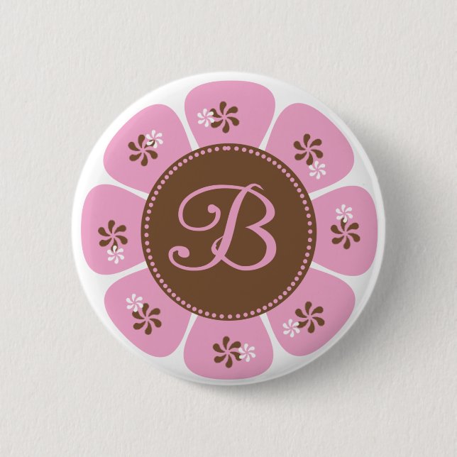 Badge Rond 5 Cm Monogramme Brown et rose B (Devant)