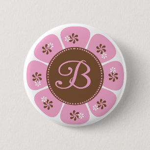 Badge Rond 5 Cm Monogramme Brown et rose B