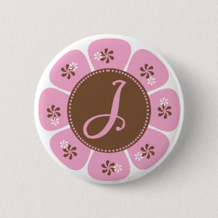Badge Rond 5 Cm Monogramme Brown et rose J