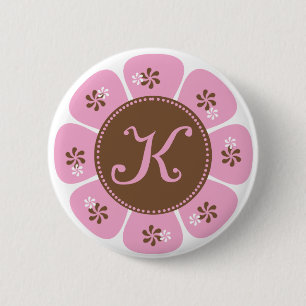 Badge Rond 5 Cm Monogramme Brown et rose K