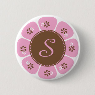 Badge Rond 5 Cm Monogramme Brown et rose S