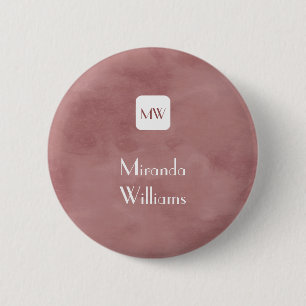 Badge Rond 5 Cm Monogramme Brown Rosy simple et chic avec nom