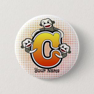 Badge Rond 5 Cm Monogramme C Sock Monkey