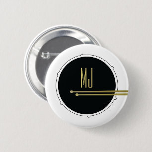 Badge Rond 5 Cm Monogramme Cool de musique rock Black and White Dr