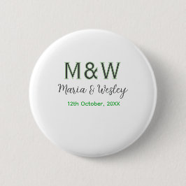 Badge Rond 5 Cm Monogramme couple gris vert moderne date romantiqu