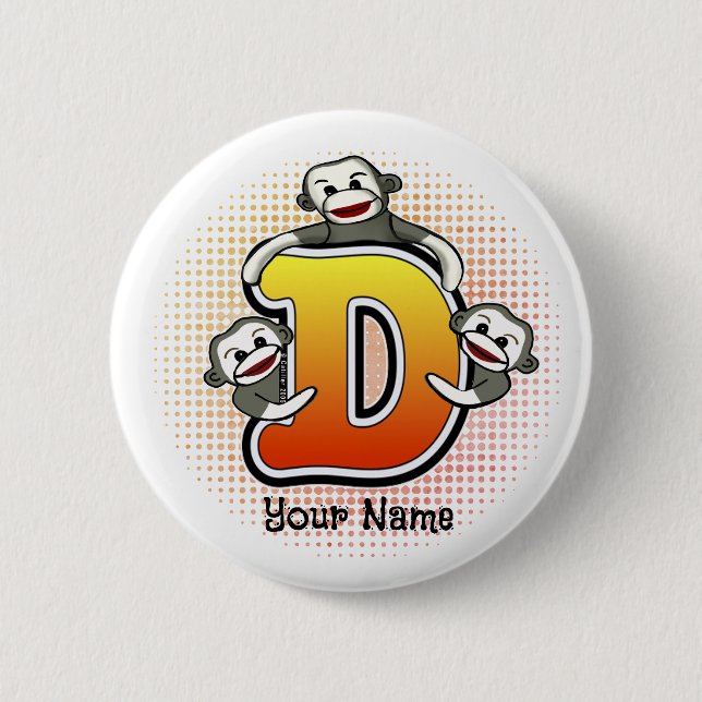 Badge Rond 5 Cm Monogramme D Sock Monkey (Devant)