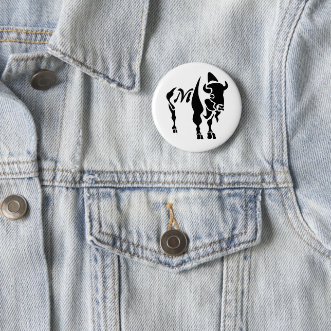 Badge Rond 5 Cm Monogramme de buffle noir Silhouette (En situation)