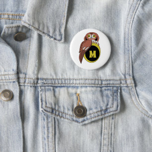 Badge Rond 5 Cm Monogramme de Chouette de l'Est