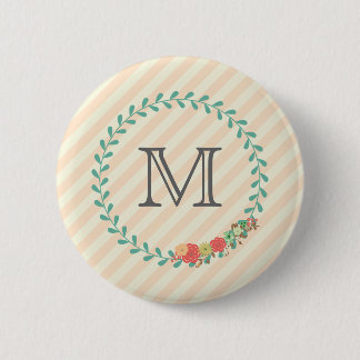Badge Rond 5 Cm monogramme de couronne de fleurs décoratives rose