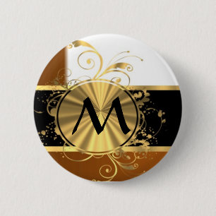 Badge Rond 5 Cm Monogramme de cuivre de noir et d'or