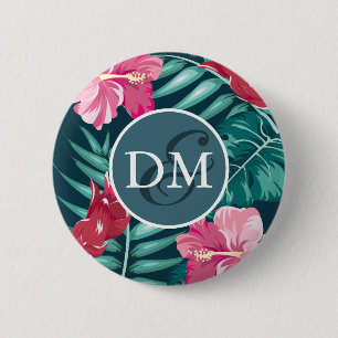 Badge Rond 5 Cm Monogramme de fleurs d'été exotiques
