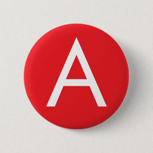 Badge Rond 5 Cm Monogramme de lettre initiale rouge blanc simple m
