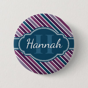 Badge Rond 5 Cm Monogramme de Motif Turquoise Gras Violet