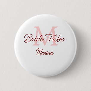 Badge Rond 5 Cm Monogramme de tribu de mariée simple rouge mini en