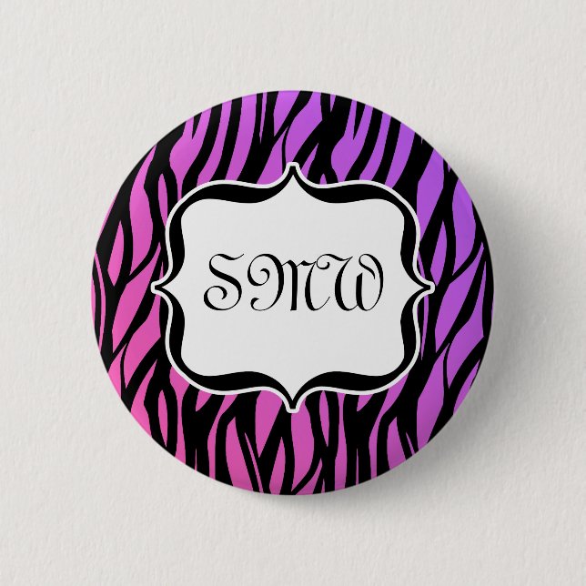 Badge Rond 5 Cm Monogramme De Zèbres Violets Et Roses (Devant)