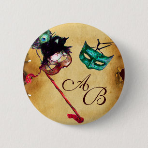 BADGE ROND 5 CM MONOGRAMME DU PARTI MARDI GRAS MASQUERADE