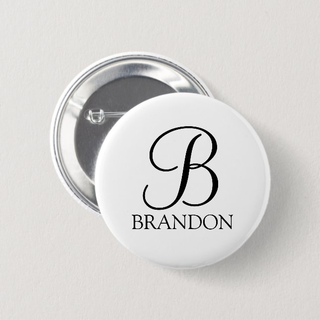 Badge Rond 5 Cm Monogramme et nom de script personnalisé (Devant & derrière)