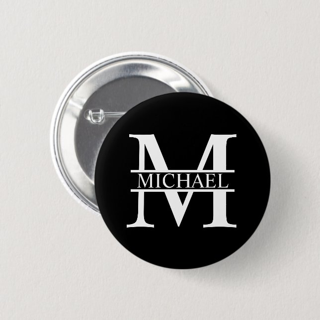 Badge Rond 5 Cm Monogramme et nom personnalisés (Devant & derrière)