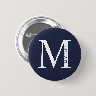 Badge Rond 5 Cm Monogramme et nom personnalisés bleu marine