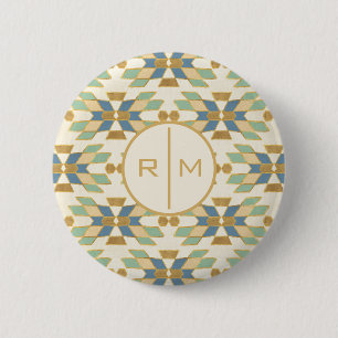 Badge Rond 5 Cm Monogramme Extérieur Geo Step Motif tribal