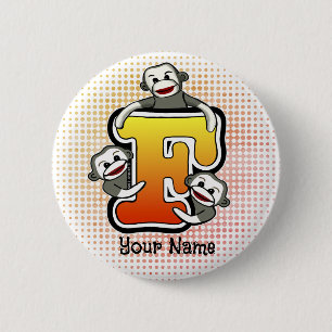 Badge Rond 5 Cm Monogramme F Sock Monkey