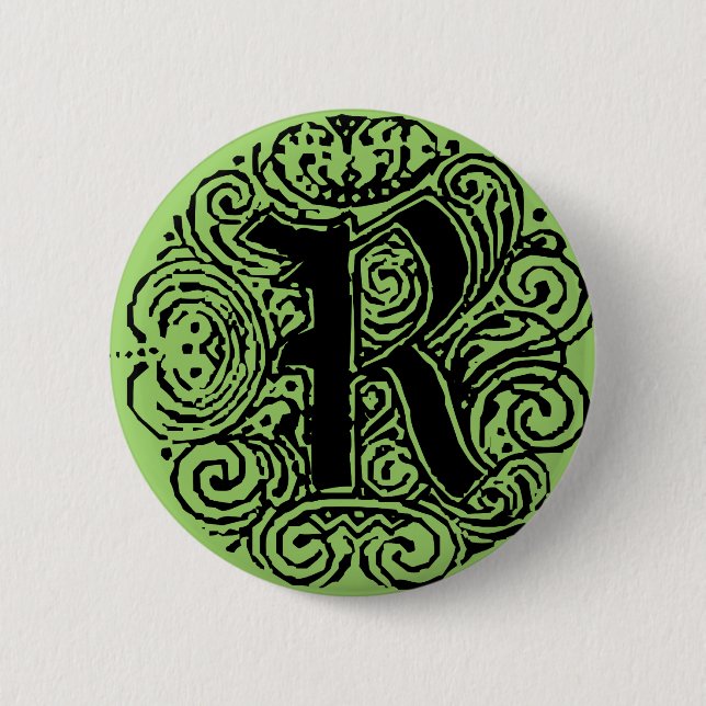 Badge Rond 5 Cm Monogramme fantaisie "R" Monarchia Pin-Back (Devant)