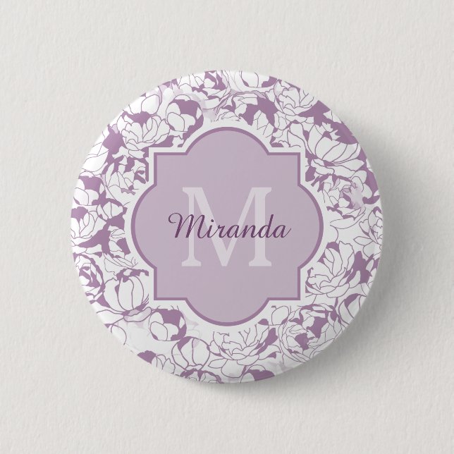 Badge Rond 5 Cm Monogramme Floral Moderne Avec Nom (Devant)