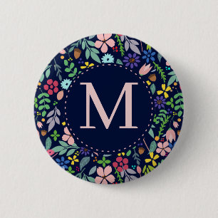 Badge Rond 5 Cm Monogramme floral moderne de Folithe