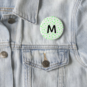 Badge Rond 5 Cm Monogramme Green Cream Gris Pois