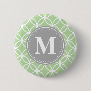 Badge Rond 5 Cm Monogramme gris vert à la menthe des cercles géomé