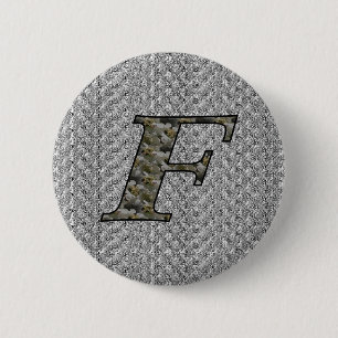 Badge Rond 5 Cm Monogramme Initial F Hydrangea Floral