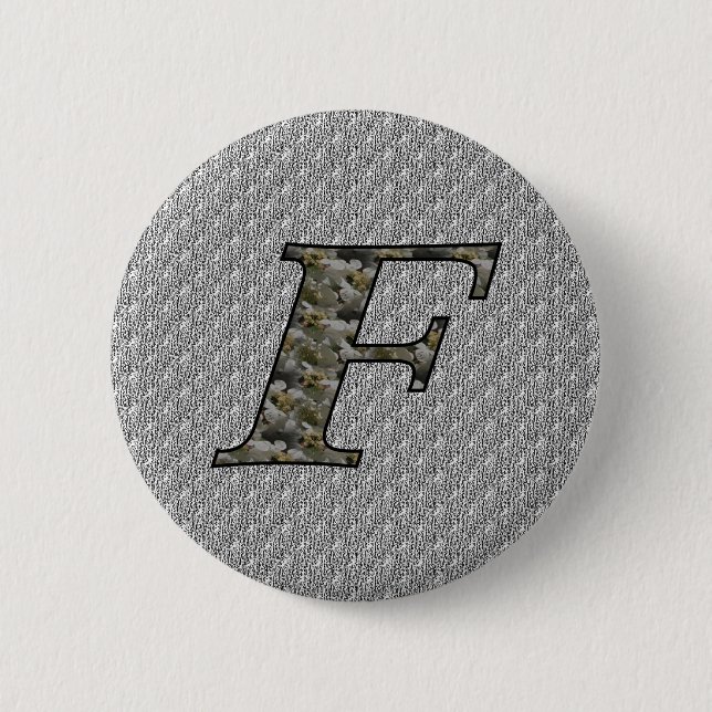 Badge Rond 5 Cm Monogramme Initial F Hydrangea Floral  (Devant)