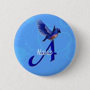 Badge Rond 5 Cm Monogramme Initiale A Personnalisé Bluebird
