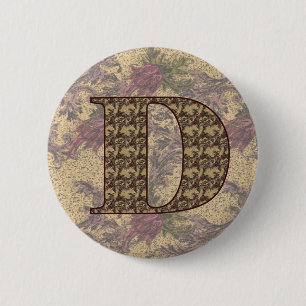 Badge Rond 5 Cm Monogramme Initiale D Floral Vintage