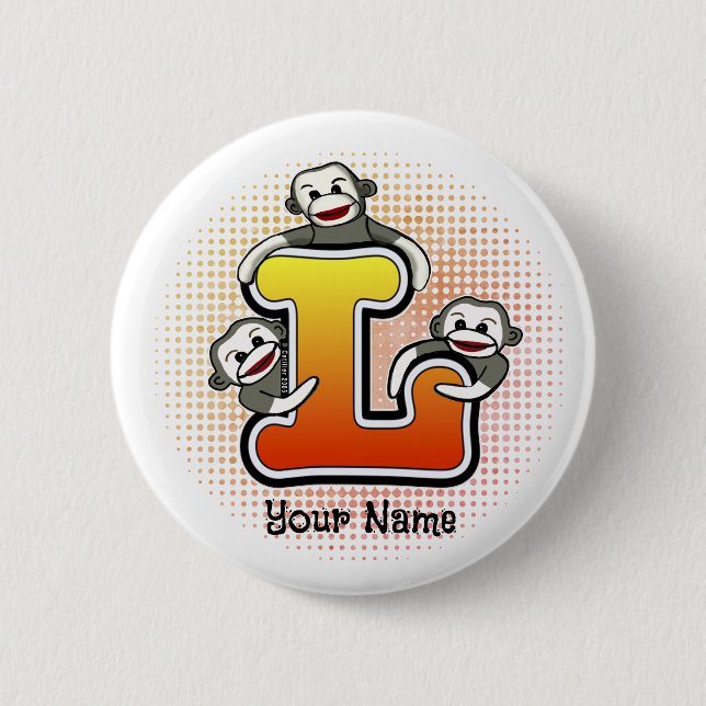 Badge Rond 5 Cm Monogramme L Sock Monkey (Devant)