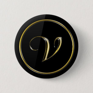 Badge Rond 5 Cm Monogramme "Lettre V"