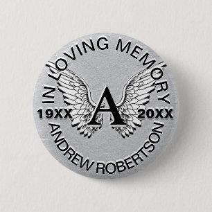 Badge Rond 5 Cm Monogramme   Mémorial   Angel Wings