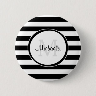 Badge Rond 5 Cm Monogramme noir et blanc Grandes bandes de hanche