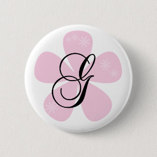 Badge Rond 5 Cm Monogramme rose G de fleur