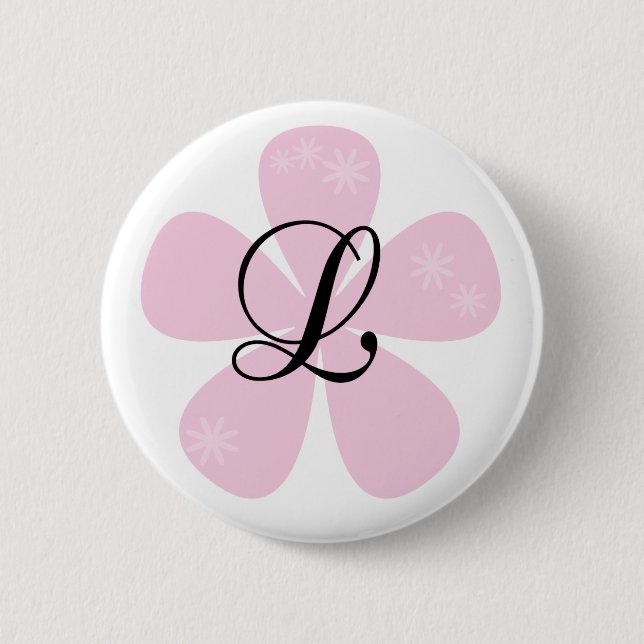 Badge Rond 5 Cm Monogramme rose L de fleur (Devant)