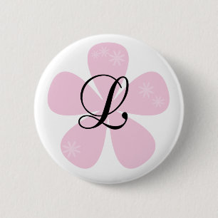 Badge Rond 5 Cm Monogramme rose L de fleur