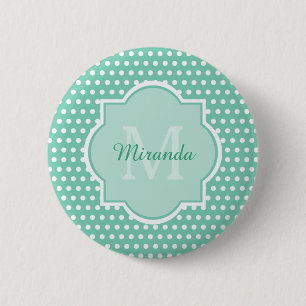 Badge Rond 5 Cm Monogramme vert de la menthe Pois Posh et nom