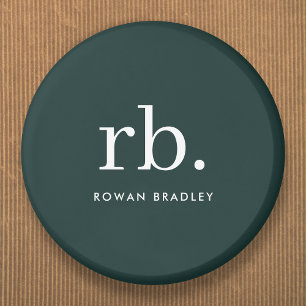 Badge Rond 5 Cm Monogramme vert foncé élégant minimaliste moderne