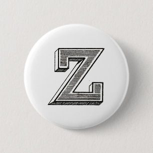 Badge Rond 5 Cm Monogramme Z, lettre Z, alphabet z, noir et blanc